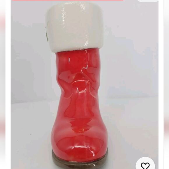 Vintage Santa's Boot Christmas Vase Planter 9" Red Hand Painted Ceramic Mold - Picture 2 of 6